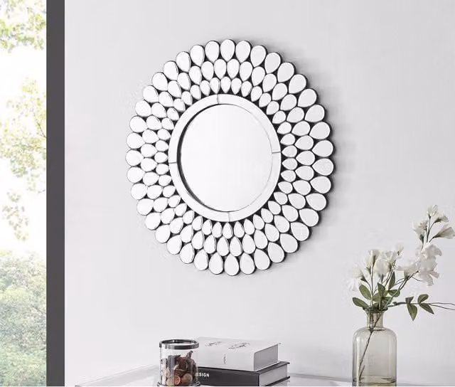 FurnitureboxUK Cora Silver Round Glass Wall Mirror, Diameter: 60 cm