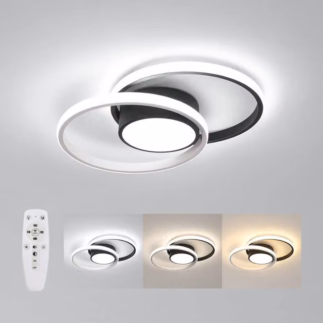 Goeco Modern Round Dimmable LED Ceiling Light with Remote Control, Black