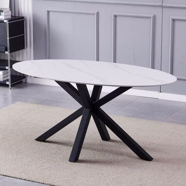 Artemis Home Firmo Modern Oval Ceramic Dining Table in White and Black, W: 160 cm, D: 90 cm, H: 75 cm – 1