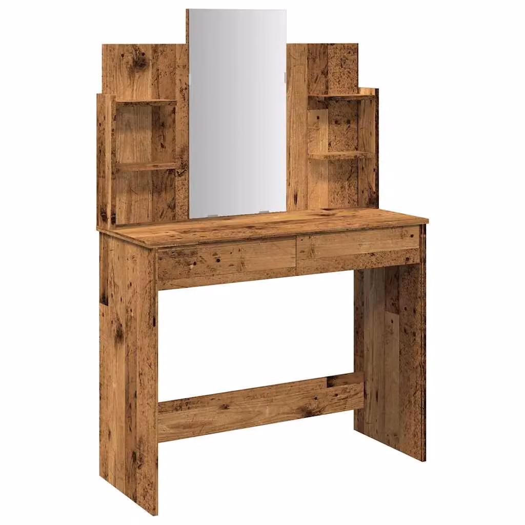 Berkfield Home Dressing Table with Mirror in Old Wood Brown, W/D/H: 96 x 39 x 142 cm – 2