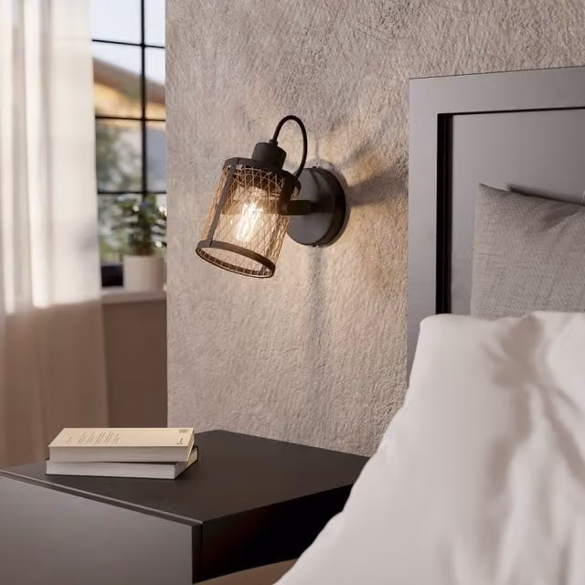 Eglo Dellow Black Steel Lattice Style Adjustable Wall or Ceiling Spotlight in Black