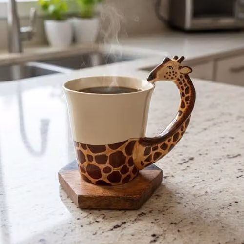 Handmade Ceramic Giraffe Design Mug in White and Multicolour by On Trade Winds – 2