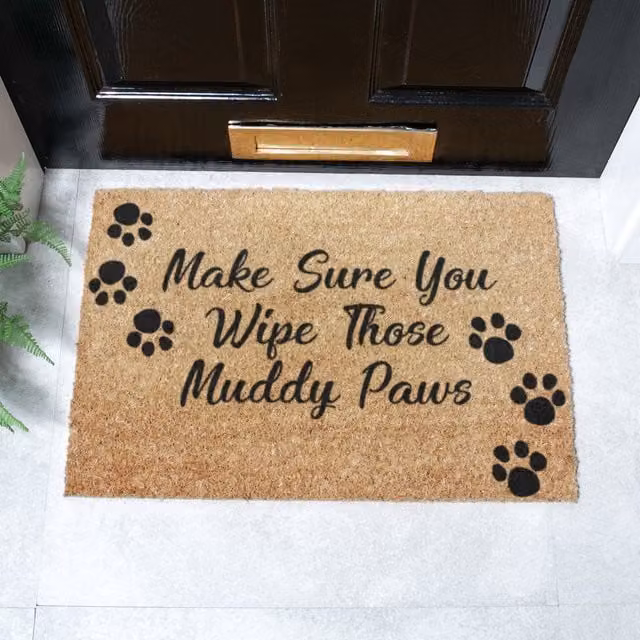 Artsy Mats Make Sure You Wipe Those Muddy Paws Brown Coir and Natural Rubber Non-Slip Weatherproof Rectangular Doormat