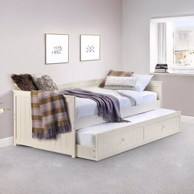 Julian Bowen Jessica Single Daybed with Underbed Trundle in White Solid Wood – 1