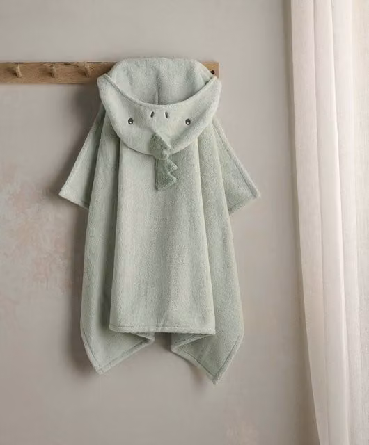 Mamas & Papas Green Dinosaur Hooded Baby Towel in Fluffy Cotton Terrycloth