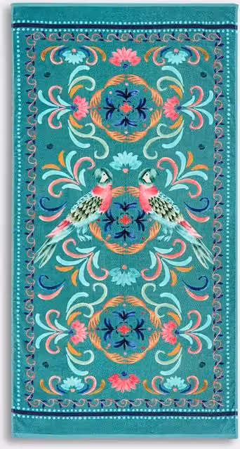 M&S Quick Drying Pure Cotton Parrot Print Beach Towel in Petrol Teal Mix