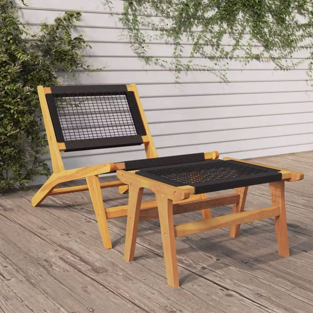 Berkfield Home Garden Chair with Footrest in Brown Solid Teak Wood and Polyester – 2