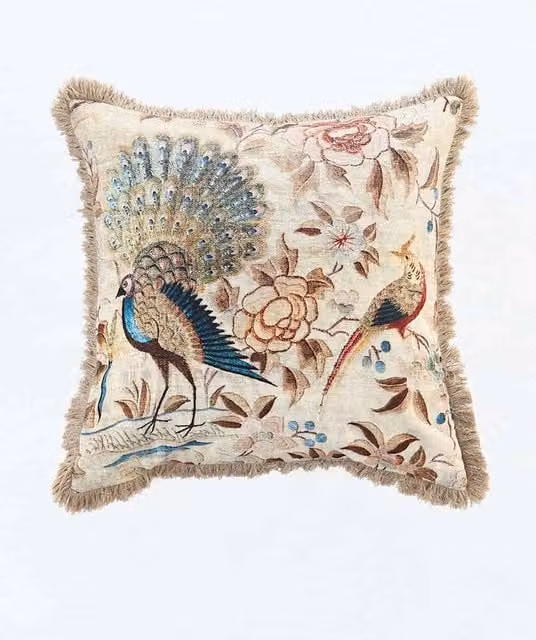 MM Linen Milan Fringed Square Cotton Cushion in Multicolour