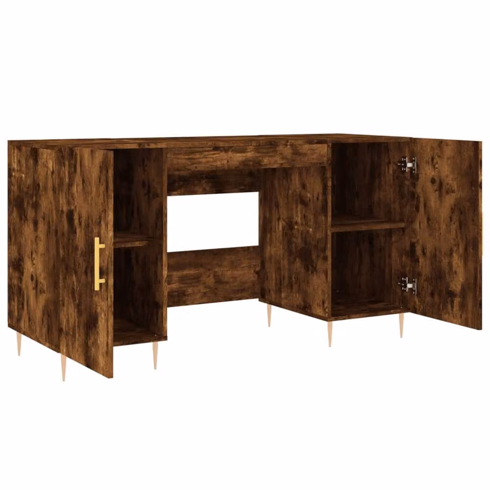 Berkfield Home Writing Desk in Smoked Oak and Gold, W/D/H: 140 x 50 x 75 cm – 4