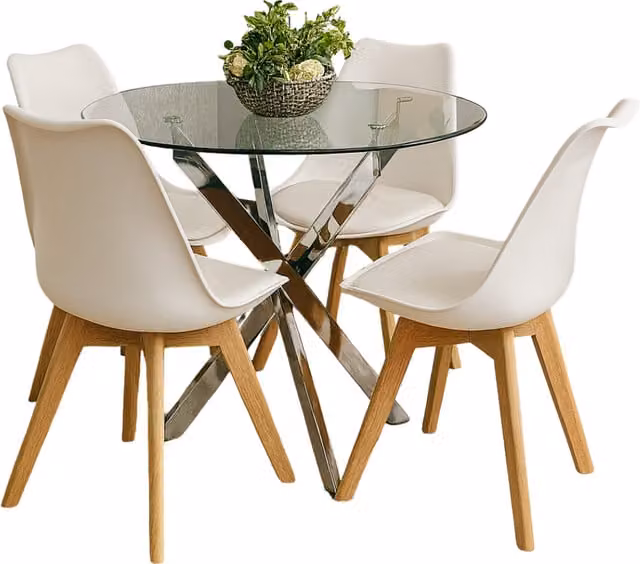 Kosy Koala Modern Square Glass Dining Table and 4 White Chairs Set
