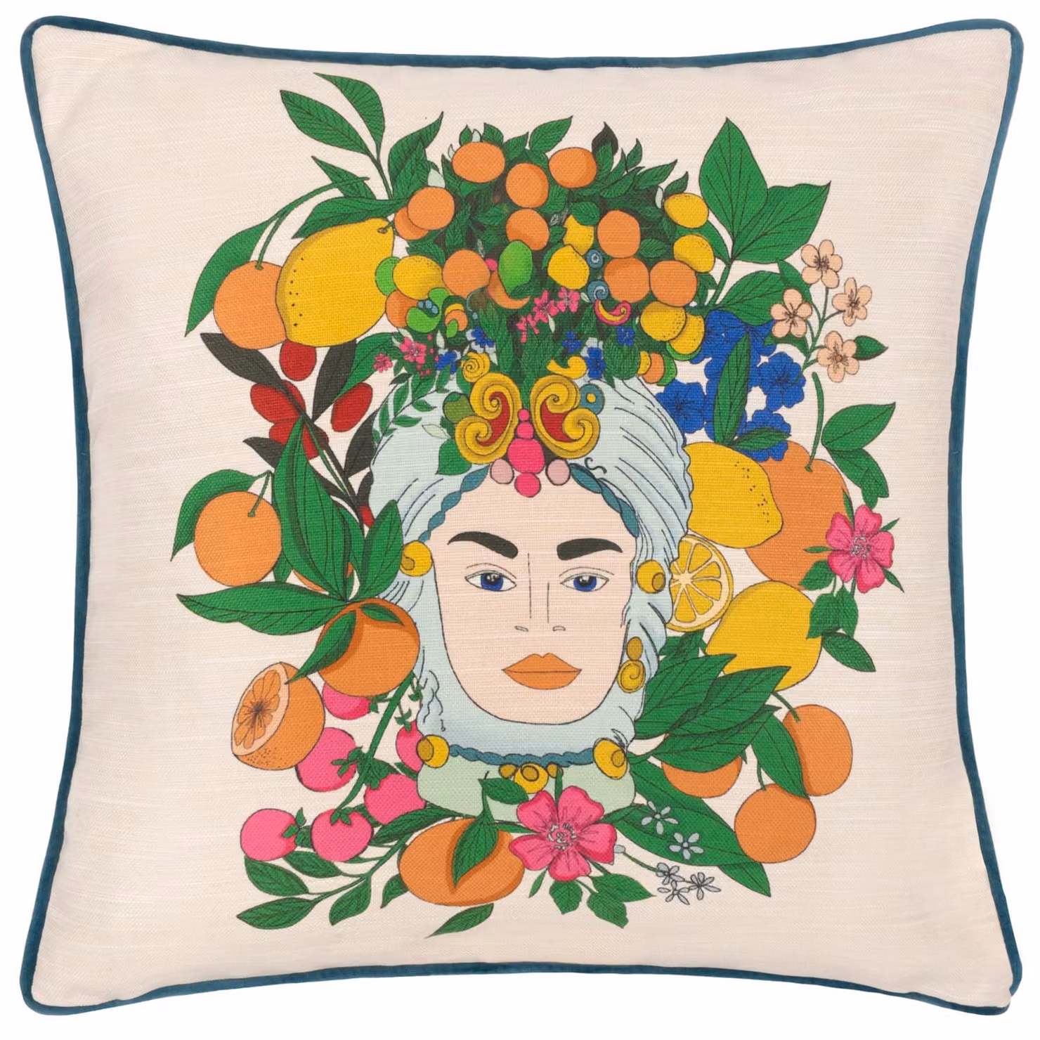 Riva Home Floral Square Velvet Cushion in Petrol and Multicolour, W/D/H: 43 x 43 x 43 cm – 2