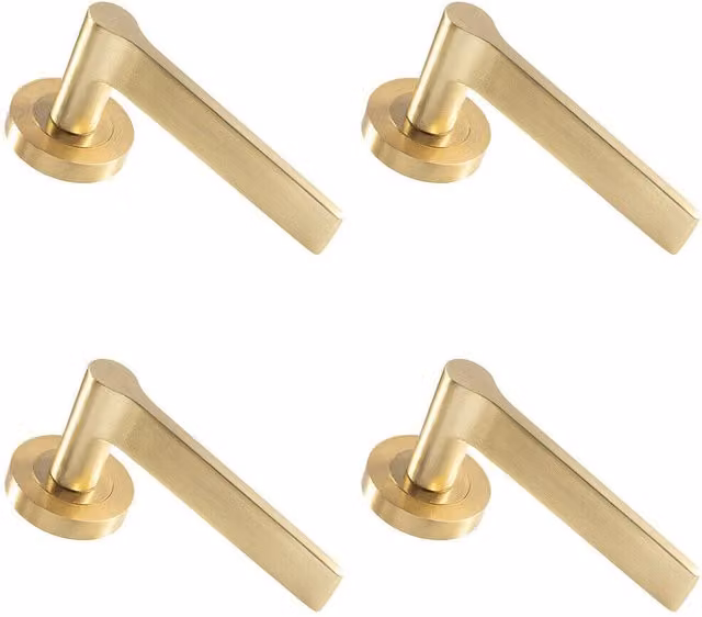 Loops 4 Pair Straight Rounded Handles with Round Rose Concealed Fix in Satin Brass