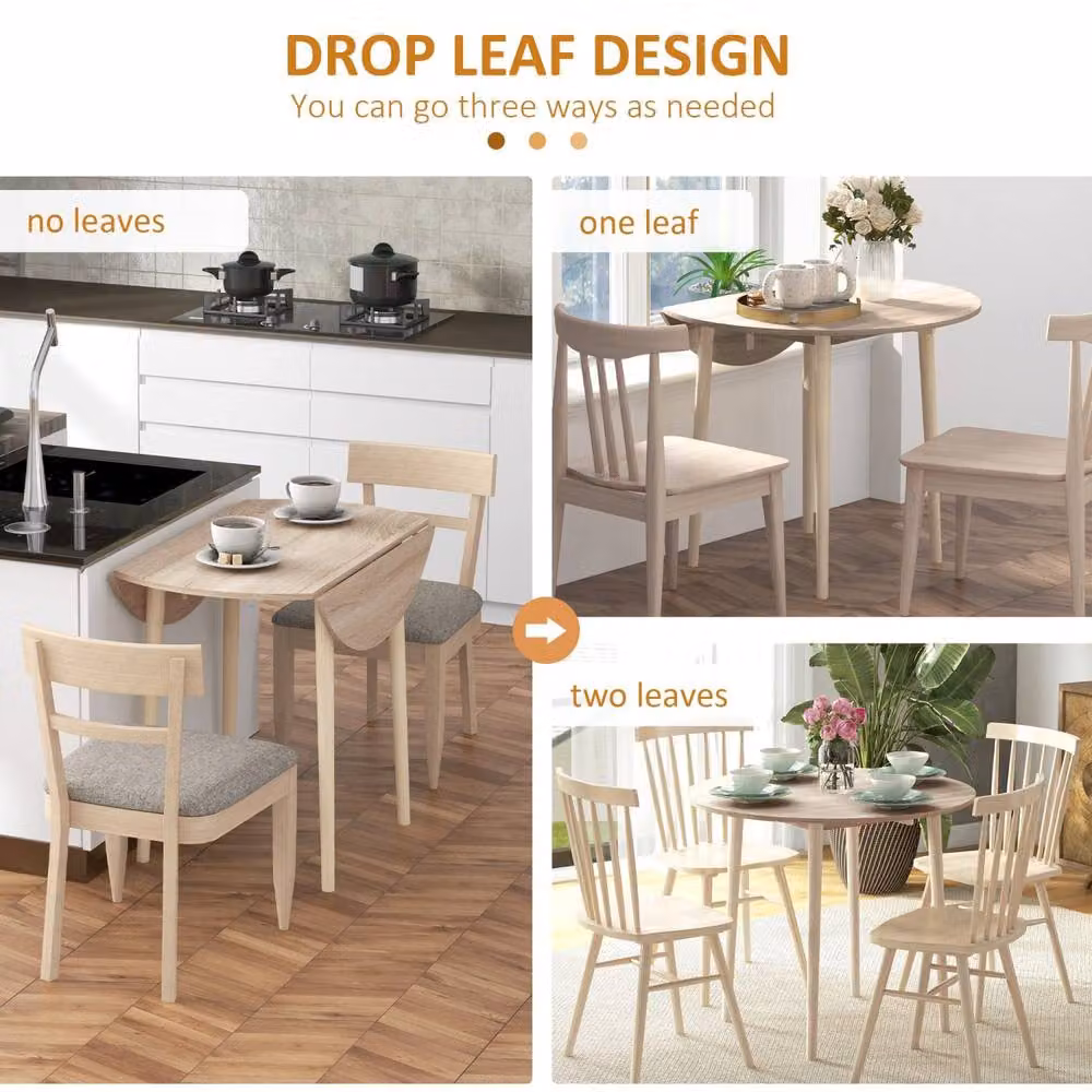 Wyld Haus Levadifi Natural Round Folding Dining Table with Drop Leaf for 4 Adults – 4