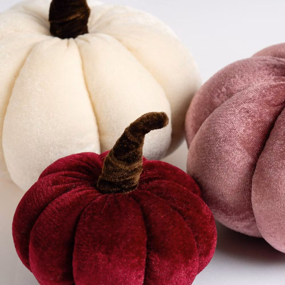 Scottish Everlastings Ltd Set of 3 Pink Velvet Plush Tabletop Pumpkins – 3