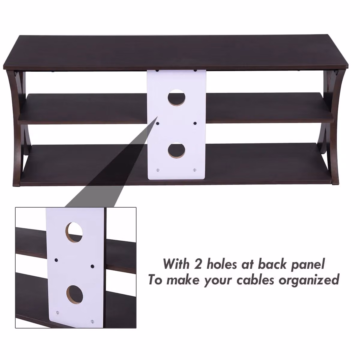 Costway 3-Tier Modern Media Console TV Stand with Storage Cabinet in Dark Brown – 3