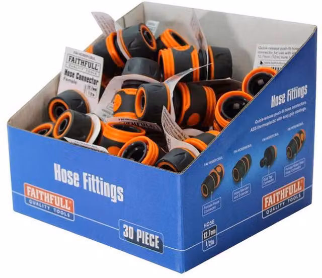 Faithfull Plastic Female Quick Coupling Hose Connector, Black and Orange (Box of 30)