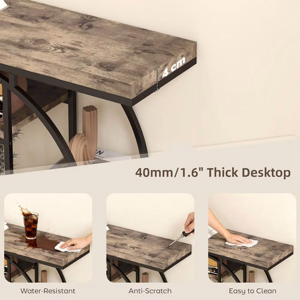 HOMCOM Industrial Console Table with Storage Shelves in Brown, Width: 100 cm – 4