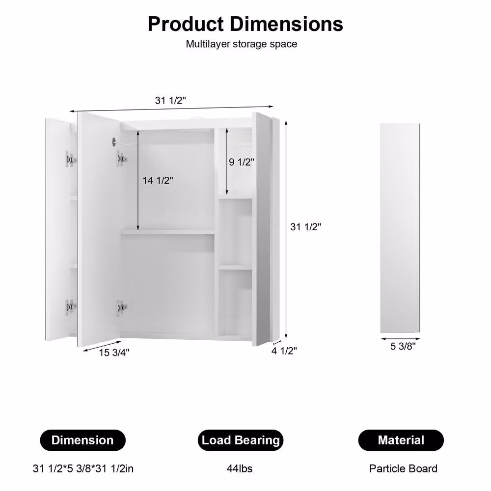KEEPREAPER Modern White Glossy Wall Mounted Bathroom Cabinet with LED Lighting, Anti-Fog Mirror and Shaver Socket – 2