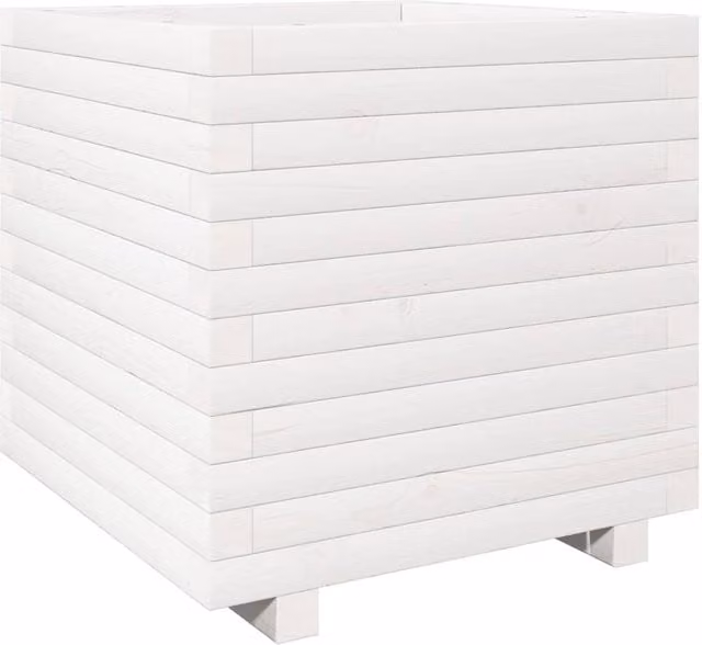 Berkfield Home White Wooden Garden Planter Tub W: 50 cm, D: 50 cm, H: 49.5 cm