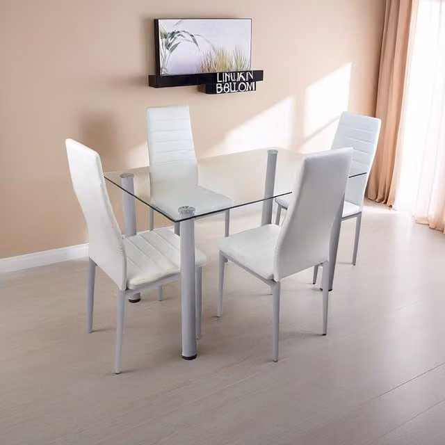 Kosy Koala Modern White Glass Rectangular Dining Table Set with 4 Chairs