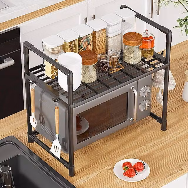 KORVIXA 2-Tier Microwave Oven Rack Stand in Black, W/D/H: 100 x 100 x 49 cm – 1