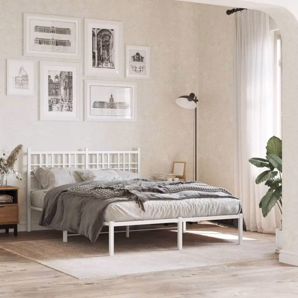 Berkfield Home Metal Bed Frame with Headboard, White, W/D/H: 120 x 200 x 90 cm – 2