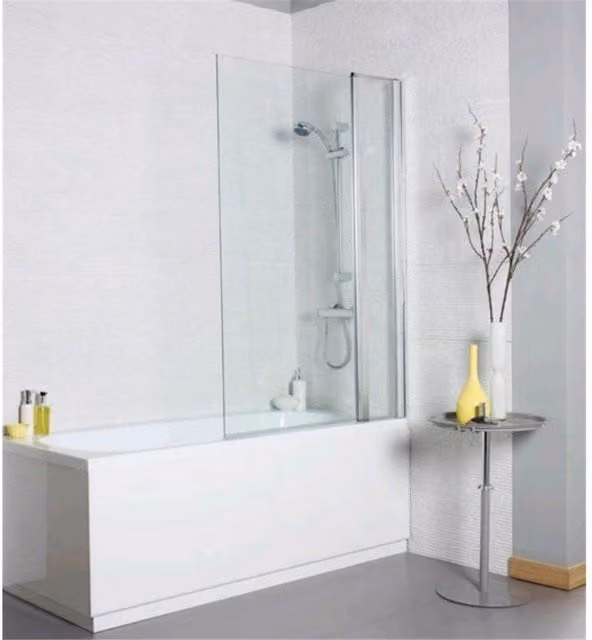 Clifton Premium Straight Bath Screen Square Edge in Silver W: 143.5 cm, H: 100 cm