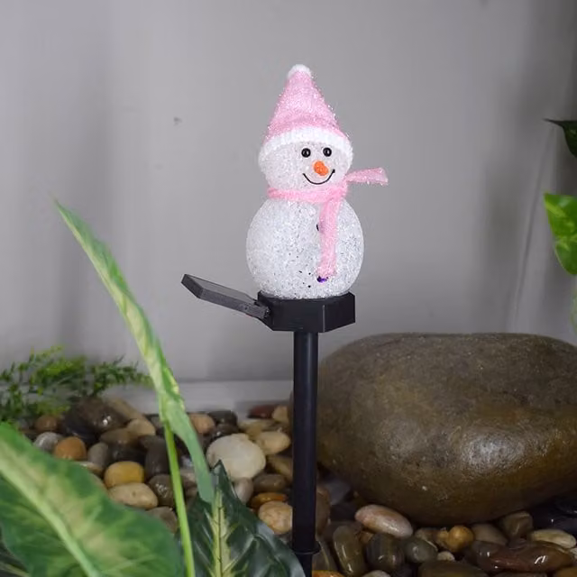 Livingandhome Pink Solar LED Snowman Christmas Stake Light for Outdoor Gardens