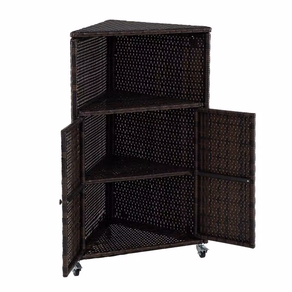 VOGREX Brown Rolling Wicker Rattan Outdoor Patio Storage Sideboard Cabinet – 4