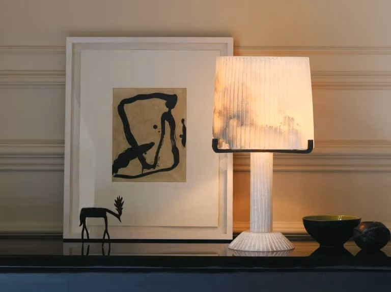 CTO Lighting Acropolis Table Lamp in White Stone and Black Steel