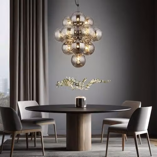 Globo Lighting Modern Sphere Glass Pendant Light in Smoke Grey with 13 Bulbs, Height: 120 cm – 2