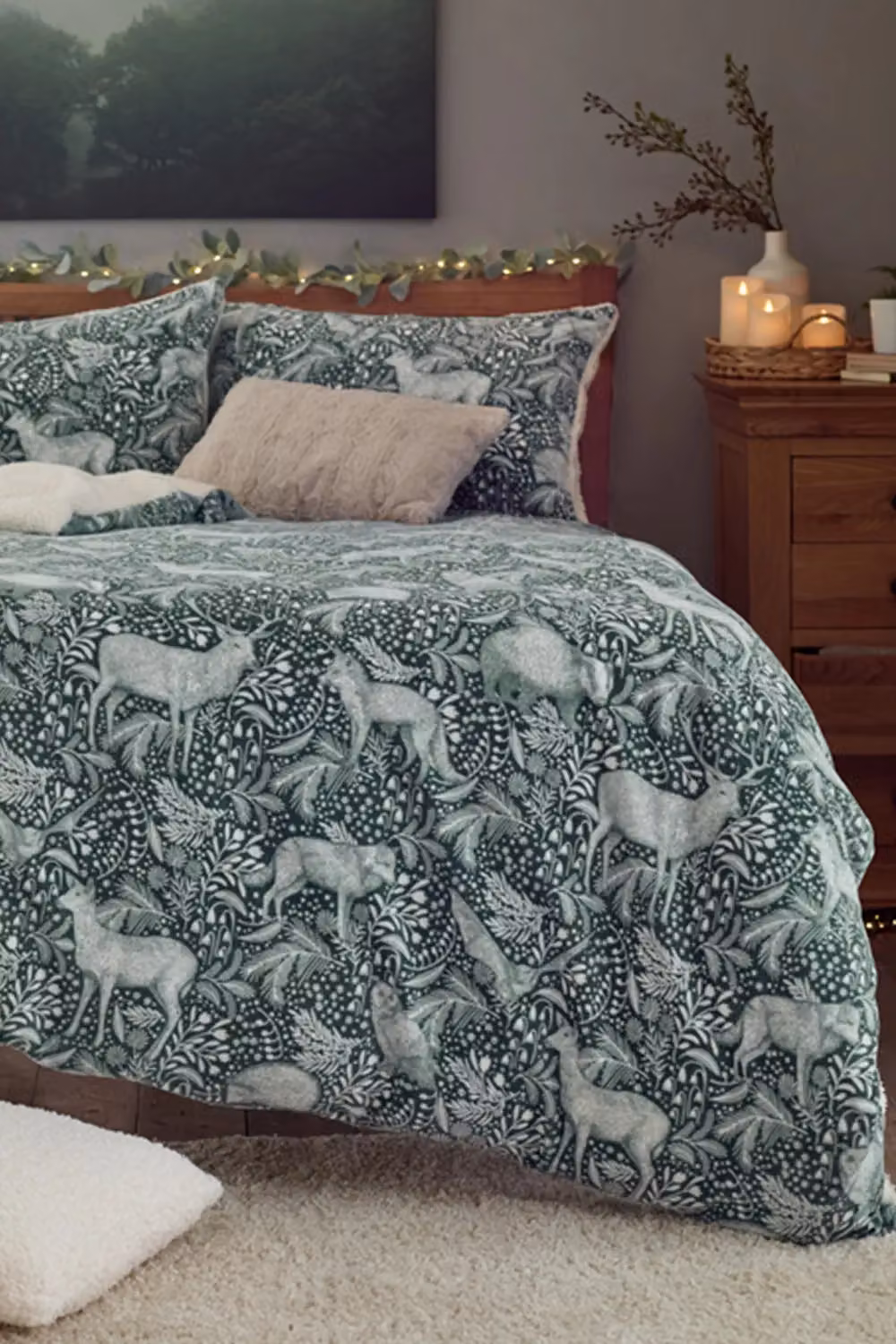 Deyongs Woodland Folk Printed Cotton Rich Duvet Cover and Pillowcase Set in Green, Blue or Grey, W: 180 cm x D: 200 cm – 2