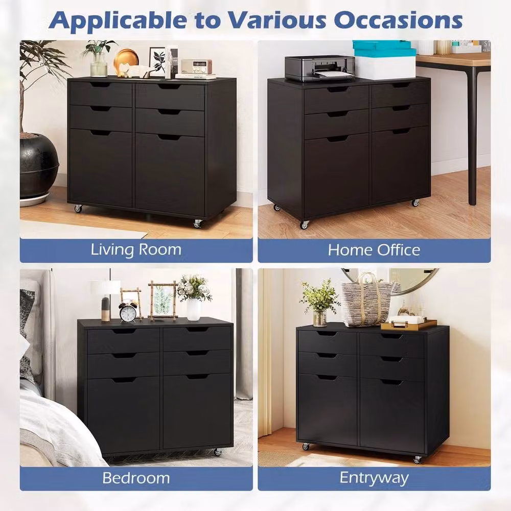SPETLEK 4 Drawer Mobile Dresser Chest Rolling Storage Cabinet in Black – 5