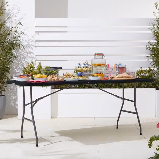 Neo Portable Folding Picnic Table in Black, W: 180 cm, D: 60 cm, H: 60 cm