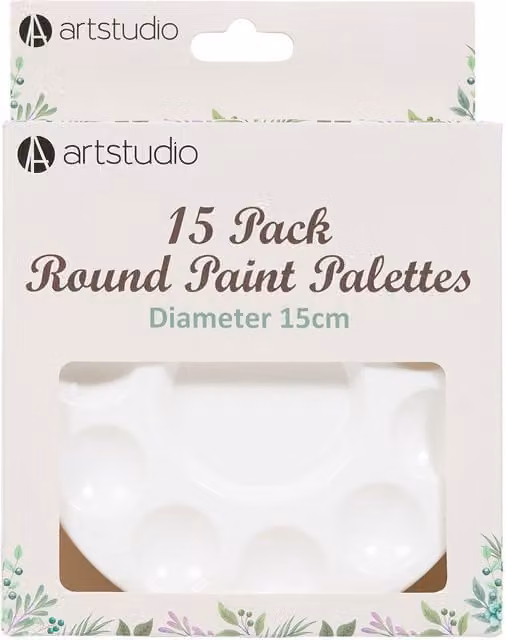 Art Studio Pack of 15 Round White Plastic Paint Palettes