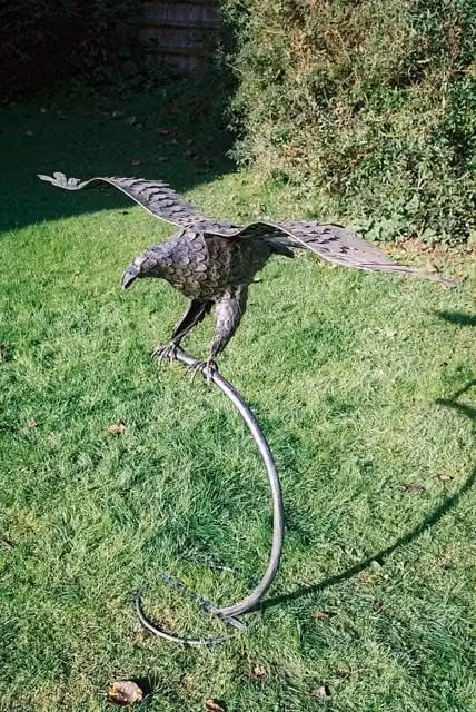 Inspirational Gifting Bronze and Black Metal Gliding Eagle Bird Garden Ornament on Stand – 1
