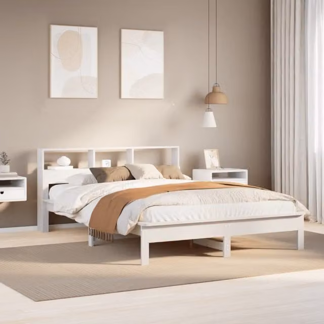 Berkfield Home White Solid Wood Pine Double Bed Frame – 1