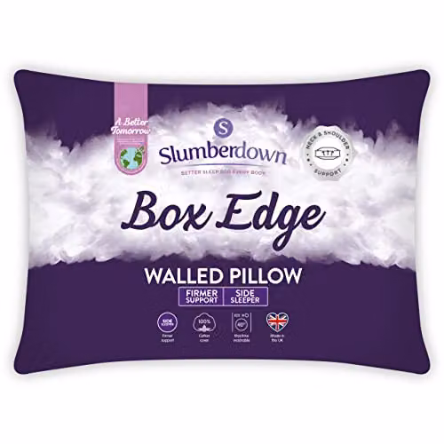 Slumberdown Luxury Box Edge Firm Support Pillow in White with Cotton Cover, 38 x 64 cm