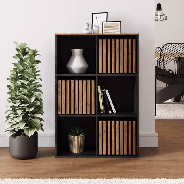 GFW Kube 2x3 Modern Shelf Storage Cube in Black and Walnut – 2