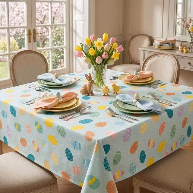 Garden Greatness Multicolour Easter and Spring Decorative Square Tablecloth, W 160 cm x D 160 cm