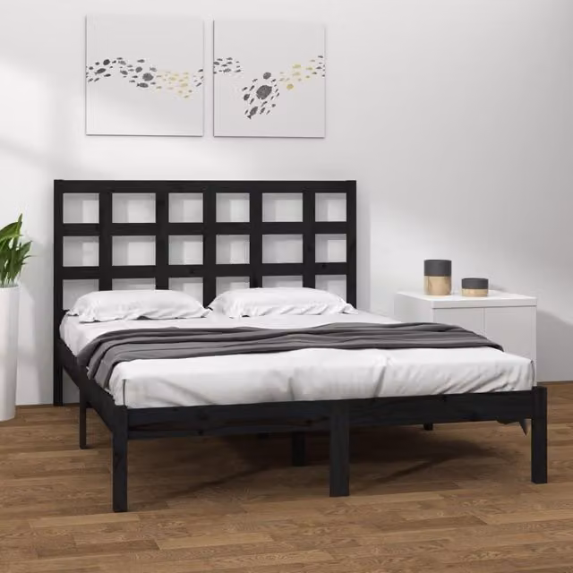 Berkfield Home Black Solid Pine Wood Bed Frame W/D/H: 200 x 200 cm – 1
