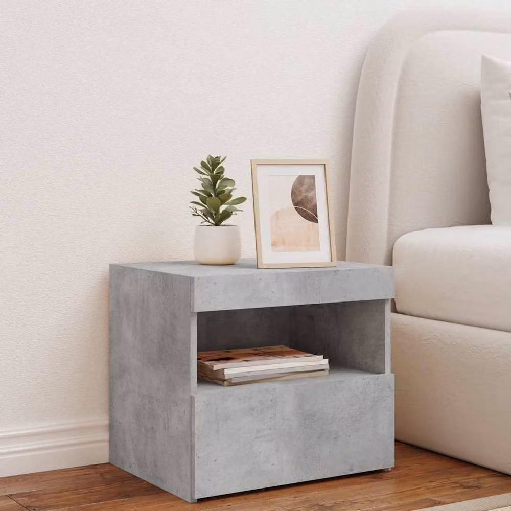 Berkfield Home Modern Bedside Cabinet with Integrated LED Lights in Grey, W: 50 cm, D: 40 cm, H: 45 cm – 2