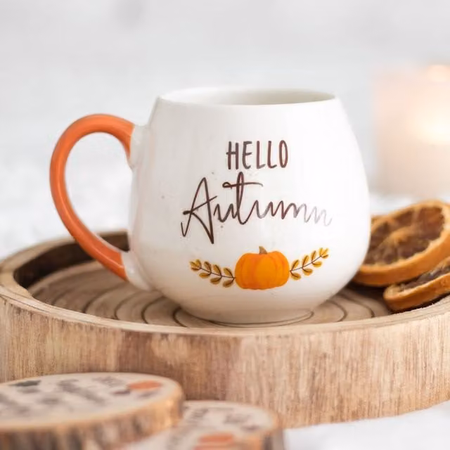 Gloriously Good Hello Autumn Rounded Ceramic Mug, White, 500 ml