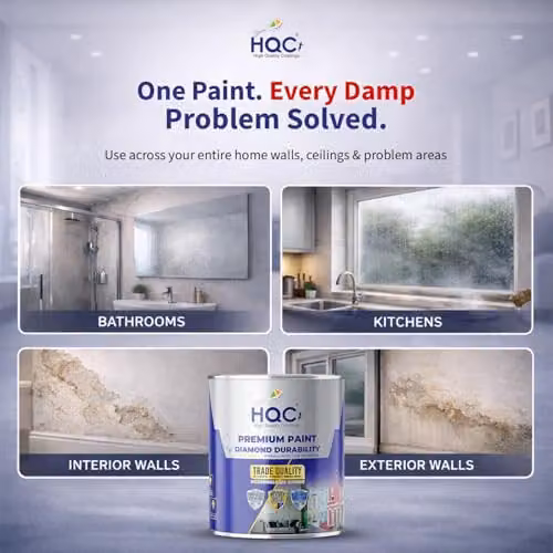 HQC Paints Anti Damp and Mould Resistant Interior Wall and Ceiling Paint, White Matt, 1 l – 2