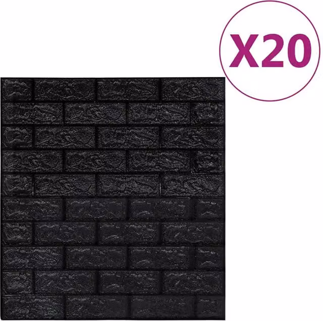 Berkfield Home 3D Self-adhesive Brick Wallpaper, 20 Pieces, Black – 1