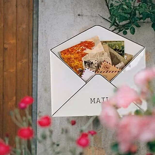 White Cherry Interiors Wall Mounted Metal Mail and Letter Holder in White