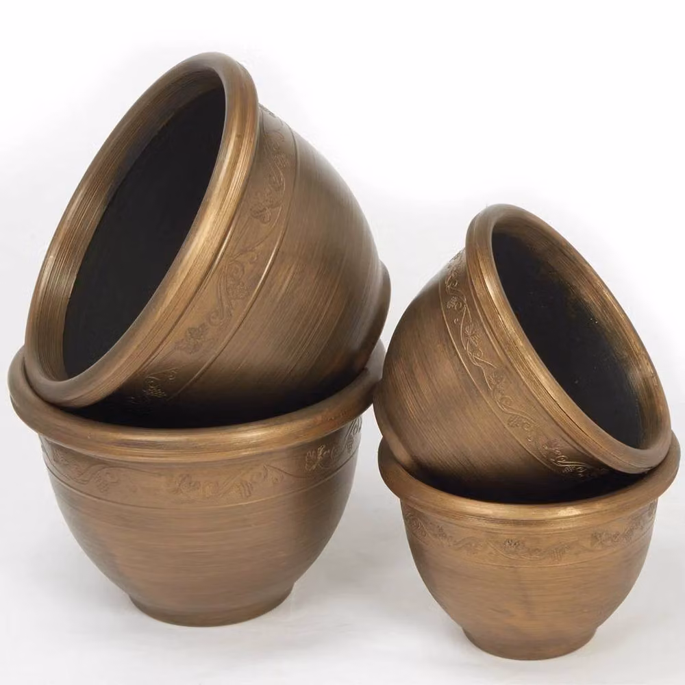 FLAVORA Bronze Effect Plastic Garden Flower Pot Planter, 1.25kg – 2