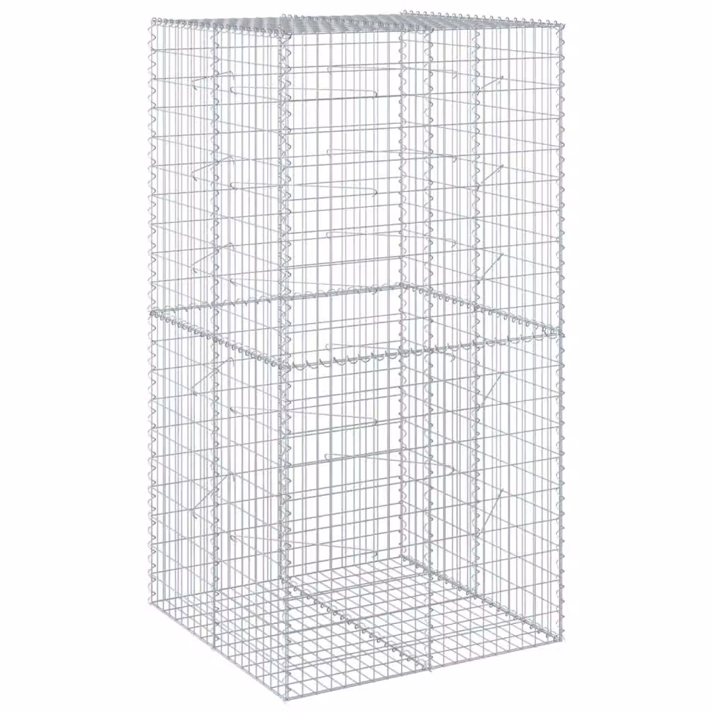 Berkfield Home Silver Galvanised Steel Gabion Basket with Cover, W/D/H: 100 x 100 x 200 cm – 2