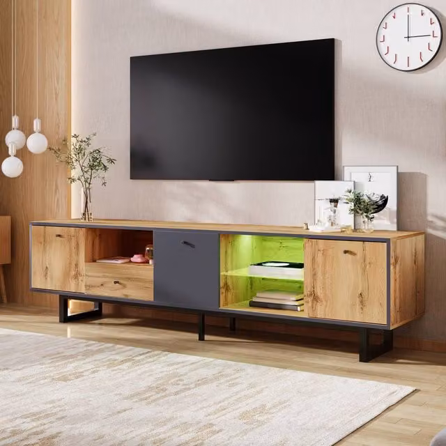 Merax Industrial Lowboard TV Cabinet with LED and Glass Shelves in Anthracite, Sand or Brown, W/D/H: 190 x 50 x 50 cm – 1