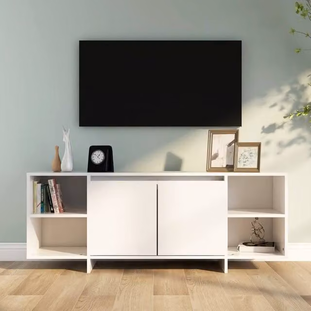 Berkfield Home Modern White TV Cabinet in Matt Engineered Wood W/D/H: 130 x 35 x 50 cm